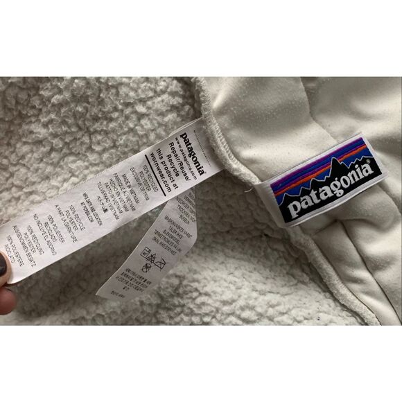 Patagonia Los Gatos white Hooded Fleece Jacket KIDS YOUTH XL - Picture 6 of 8